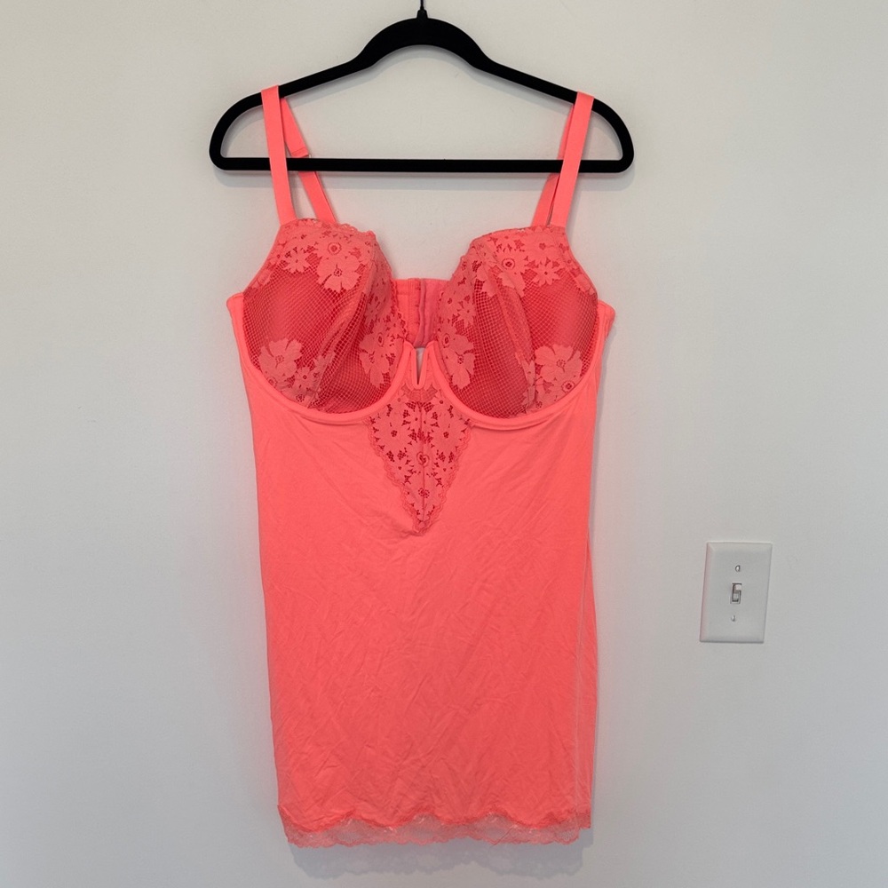 Cacique Vibrant Orange/Pink Lace Nightgown Slip - Size 42DDD - Picture 3 of 8